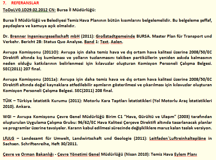 Örnek Şekil-25: Temiz Hava Eylem Planının hazırlanırken kullanılan kaynaklar- Marmara Bölgesinde Hava Kalitesi Alanında Kurumsal Yapılandırma Eşleştirme Projesi Çıktısı, Bursa İli Temiz Hava Eylem