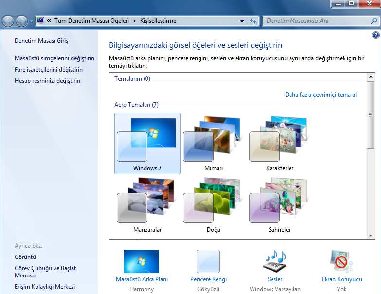 WINDOWS 7 DE TEMA Bunun için masaüstünde boş bir alanda (bir simge üzerinde değilken) fare sağ tıklanır ve açılan menüden KİŞİSELLEŞTİR seçilir.