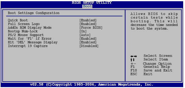 4.6.2 Boot Settings Configuration Quick Boot [Enabled] Sistem açılış zam anınıazaltm ak için PO ST işlem inde bazıseçeneklerin geçilm esiiçin BIO S a izin verir.