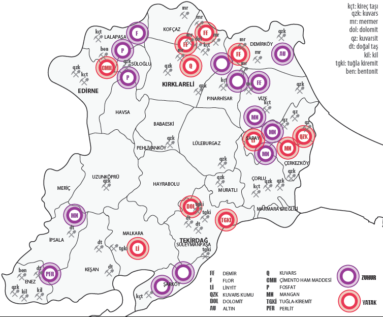 4.4. Madenler ġekil 51: TR21 Trakya Bölgesi Maden Haritası Kaynak: MTA verilerinden yararlanılarak hesaplanmıştır.