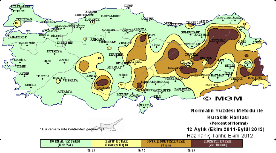 ġekil 2: PNI Metodu ile 2011 2012 Tarım Yılı 12 Aylık Kuraklık Değerlendirmesi 4 Kaynak: Türkiye nin 2011 2012