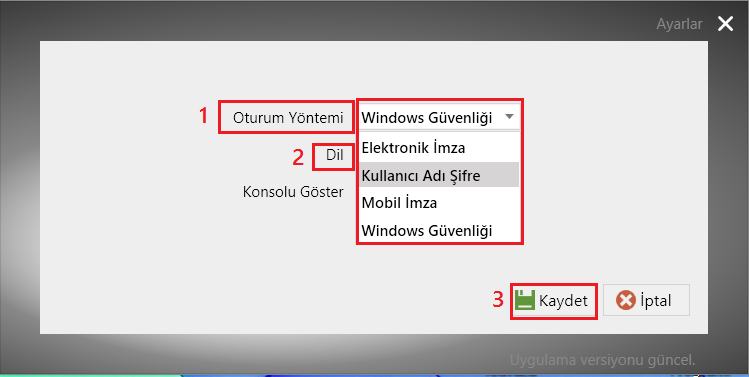 Şekil 2.1 3.2. EBYS programının hangi dil ile kullanılacağı belirlenir (Şekil 2.2). Dil ayarı; English/İngilizce Operating System/İşletim Sistemi dili Turkish/Türkçe Şekil 2.