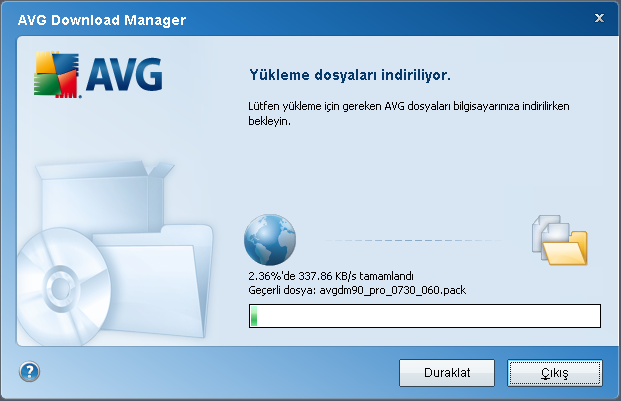 4.4. Yüklenecek Dosyaları İndirin Artik, AVG Download Manager programinin yükleme paketini indirmesi