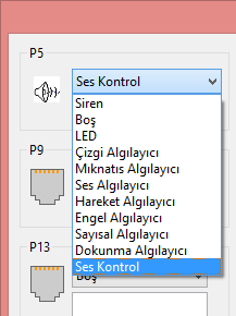 Şekil 43 Ses Kontrol modülü için araç paleti Ses Kontrol Kartının oynatma (Play) konnektörü ve kaydetme (Rec) konnektörü idea kontrol kartının P5 ila P10 giriş numaralarındaki sayısal girişlerine