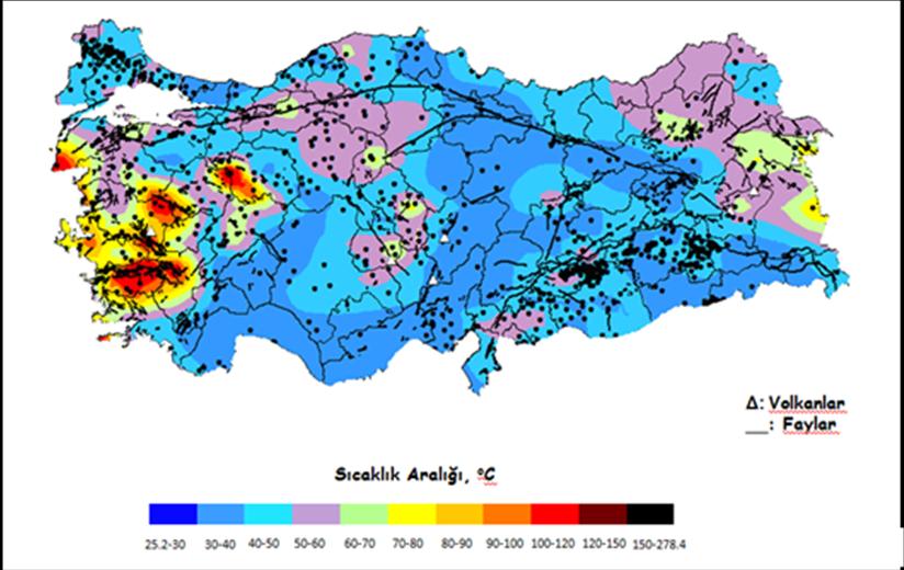 14 Tablo 4. Türkiye de Jeotermal Enerji: Kapasite Ve Potansiyel [6] Şekil 13 te ise 1000 m derinlikteki yeraltı sıcaklık dağılımı haritası gösterilmektedir. Şekil 13. İTÜ PDGMB Türkiye 1000 m Yeraltı Sıcaklık Dağılımı Haritası [6] 4.