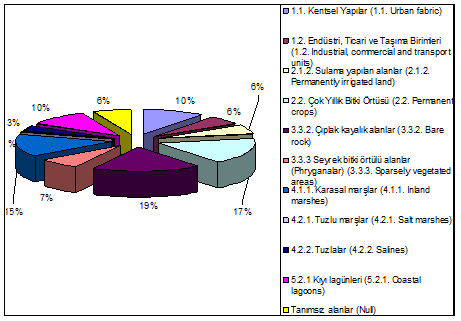 Çizelge 3 Araştırma alanının Corine standartları sınıflarının kapsadığı alanlar Table 3 coverage of corine standarts class of study area Corıne Sınıfları (Corine Class) Alan (ha) (Area) Oranı (Rate)