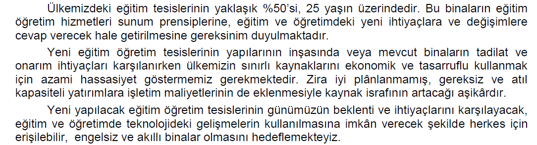 Eğitim yapıları asgari tasarım standartları-2013 Milli Eğitim Bakanı Sayın Avcı nın açılış notları ( Mevcut Okullar