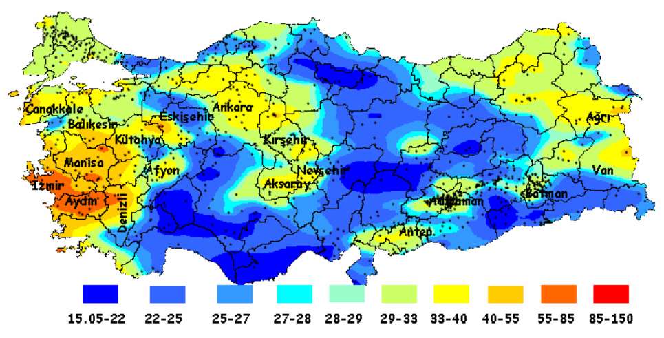 Referans sıcaklığının 15 o C olması durumunda tanımlanmış sahaların toplam jeotermal görünür kapasitesi en az 4800 MW t dır