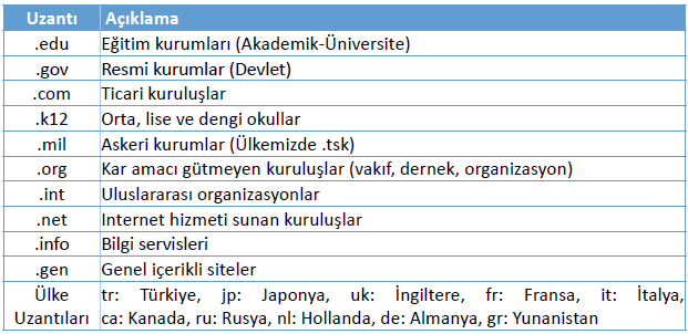 Alan Adı (Domain Name) Alan adları 2 bölümden meydana gelir; alan adı ve uzantısı.