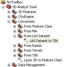 3 Arctoolbox arayüzünü açınız ve 3D Analyst Toolda Conversion araç setine gelerek LAS Dataset to TIN aracına çift tıklayınız. LAS Dataset to TIN penceresi açılacaktır.