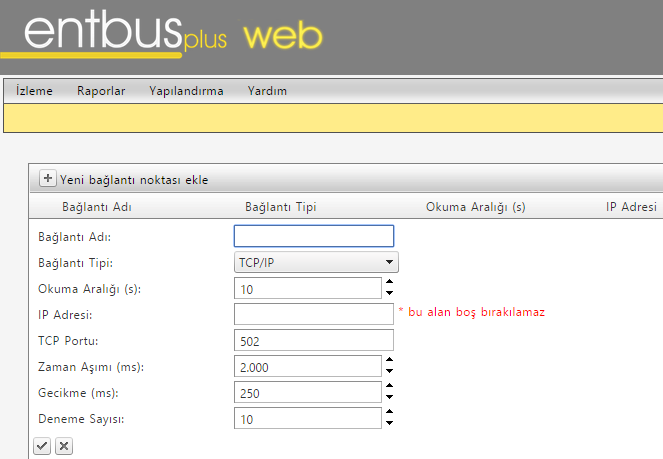 a. Bağlantı Noktaları Analizör eklerken seçilecek bağlantı adıdır. Uygulama, kendi içinde tanımlanan ethernet konvertörü (emg/gem vs.) bu isimle tanır.