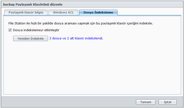 Synology DiskStation Kullanım Kılavuzu Not: Bir dosya veya klasör için en fazla 200 ACL açık izin girişi ekleyebilirsiniz. Windows ACL sadece EXT4 dosya sisteminde desteklenir. Daha önceki DSM 2.