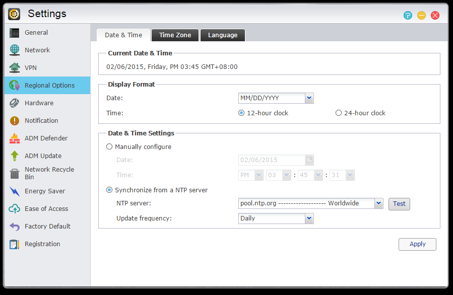 Bakınız NAS 322 Connecting Your NAS to a VPN Bölgesel Seçenekler Burada tarih ve saat,