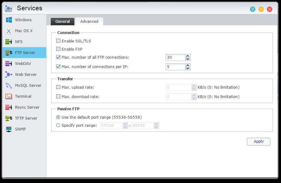 SSL/TLS Etkinleştir: FTP bağlantıları için şifrelemeyi etkinleştirin. Maksimum FTP bağlantı sayısı: Aynı anda izin verilen maksimum FTP bağlantı sayısı.