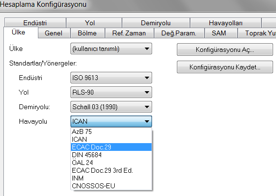 Hava aracı gürültüsü Hesaplama standartları CadnaA dosyasının içinde oluşturulan ve