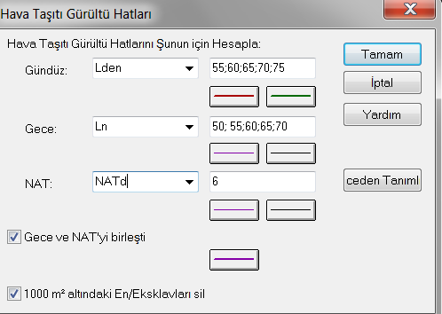 İleri Düzey Sunum Seçenekleri Gürültü Koruma Alanları Gürültü kontörlerini otomatik olarak oluşturmak için, Gürültü Eğrileri