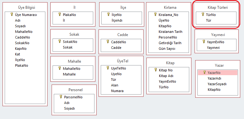 Kurallardaki 8. Madde uygulanırsa; 8. Kural dikkate alındığında Kitap Türleri tablosunda olduğu gibi veriler (bilgiler) hücrelerin içine yazılması gereken bilgiler sütun ismi yapılmıştır.