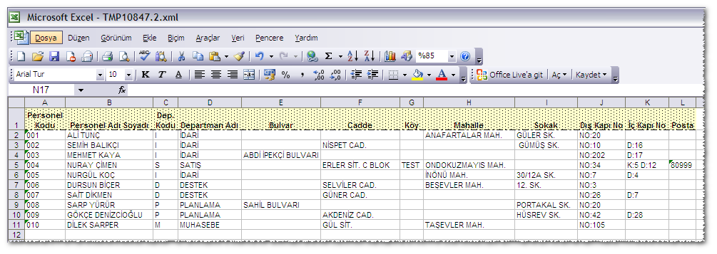 EXCEL DE DÜZELTİLMİŞ VERİLERİ PROGRAMA YÜKLEME DİKKAT Yükleme işlemine başlamadan önce kullanıcı tarafından bordro veritabanının yedeği mutlaka alınır!