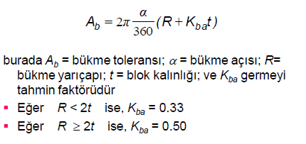 SAC METAL İŞLEMLERİ-EĞME(BÜKME) Eğme İşleminin Mühendislik Analizi Kalınlığı t olan sac metal eğme açısı olarak adlandırılan açıya bükülür. Eğme işlemi w kalınlığınca yapılır.