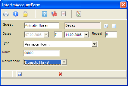 Guest Dates Type Room Market Code Açık hesabın sahibi olacak kişi veya kuruluşun adı ve soyadı girilir.