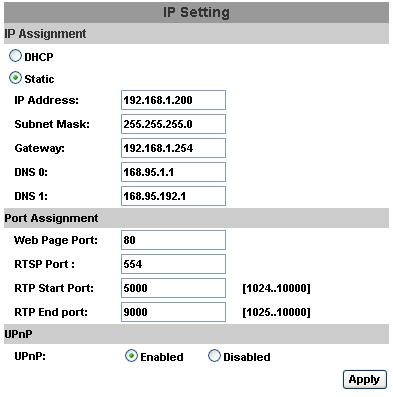 Ağ 1. IP Setting IP Kamerası DHCP ve statik IP yi destekler: DHCP: DHCP kullanarak IP Kamera tüm ağ parametrelerini tmatik larak alacaktır.