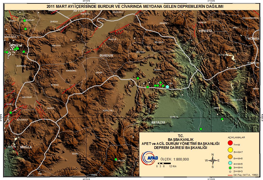 3. 16 MART BURDUR-BUCAK DEPREMİ (Ml:4.4) 16 Mart 2011 günü, saat 13:18 (TS) de Ml: 4.4 büyüklüğünde Burdur - Bucak merkezli orta şiddette bir deprem meydana gelmiştir.