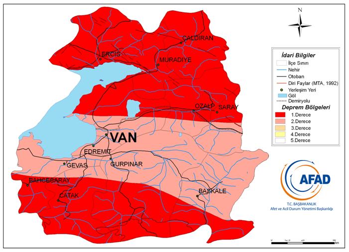 Van ili 2. derecede tehlikeli deprem bölgesindedir. Deprem aktivitesi bakımından oldukça aktif olan bölgede birçok yıkıcı depremin meydana geldiği bilinmektedir.