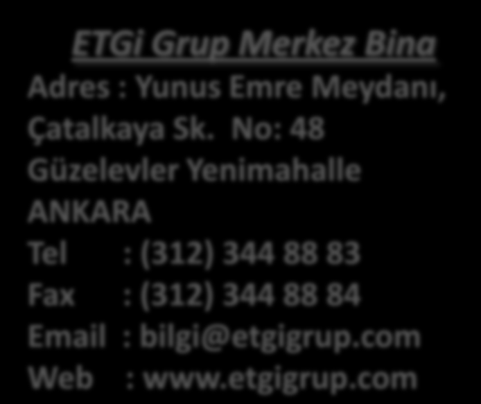 İletişim ETGi Grup Merkez Bina Adres : Yunus