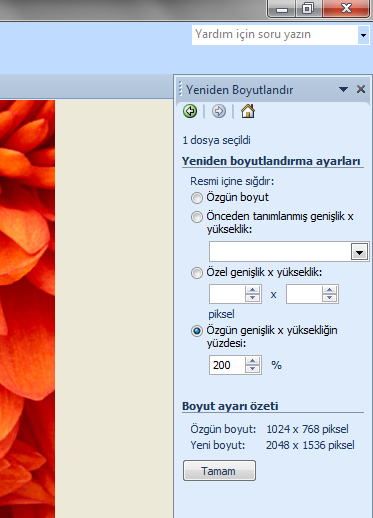 2. Resim menüsünden Yeniden boyutlandır seçeneğini seçiniz. ekil 6.32- Picture Manager ile resim boyutlandırma. 3.