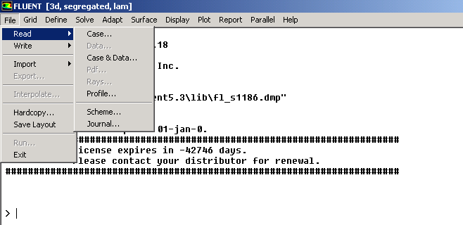 6. FI RI NĠ Ç GÖVDESĠ NĠN FLUENT PROGRAMI NDA MODELLENMESĠ Şekil 6. 8 Fl uent programı nda biri mhaci ml ere indirgenmi ş geometri ni n okun ması Şekil 6.