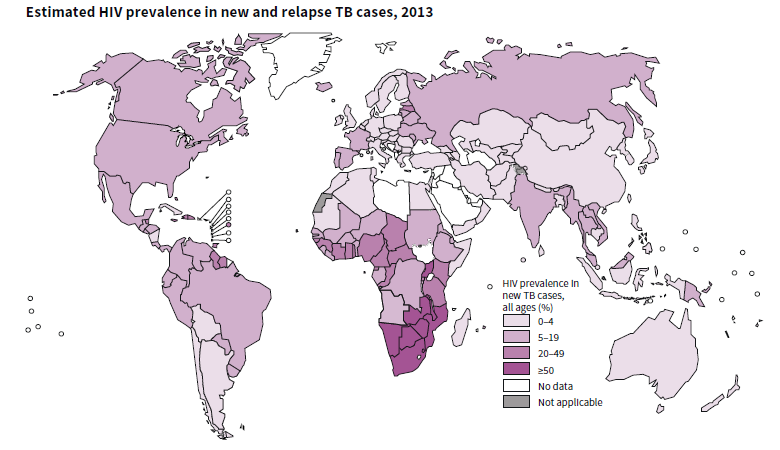 Yeni ve Nüks TB Olgularında HIV Prevalansı, 2013 (DSÖ 2014