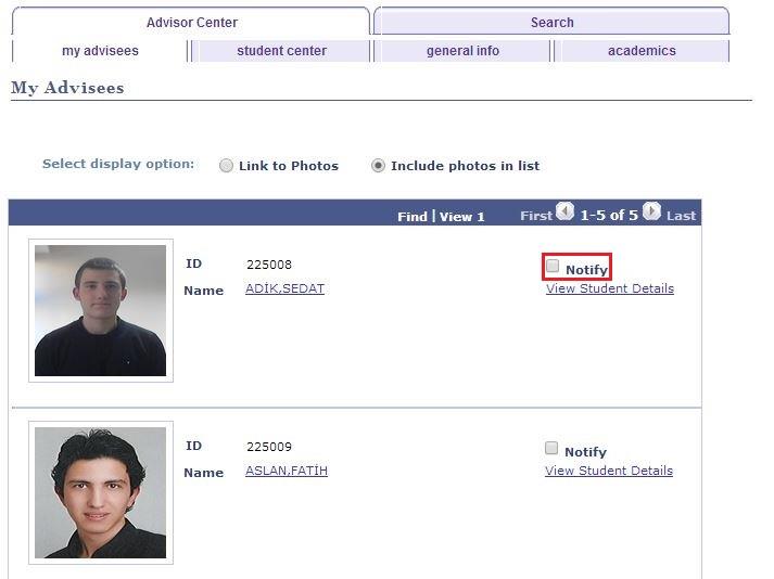 Şekil 3 - Bu listede danışmanı olduğunuz öğrencileri fotoğrafları ile görmektesiniz.