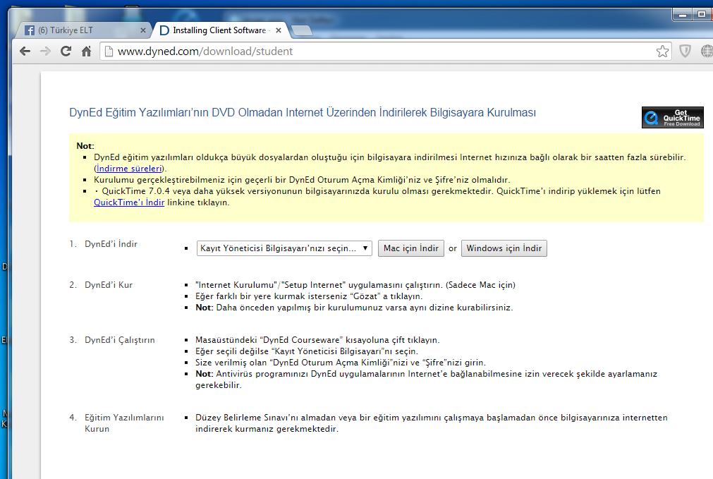 Elinize DynEd DVD si bir şekilde ulaşmamış ise aşağıdaki basamaklardan