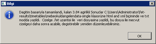 Bu ekran ders çizelgesini oluşturma ekranıdır. Başla butonu seçilerek ders programının hazırlanması sağlanır. Bu ekran gelmiş ise ders dağıtımı başarıyla tamamlanmıştır.