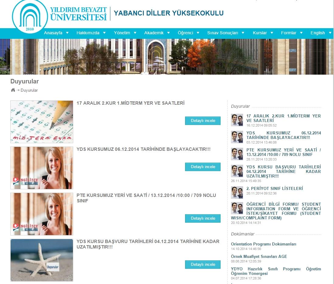 5.5- Web Sayfası Yüksekokul web sayfası içerik açısından zenginleştirildi ve daha işlevsel hale