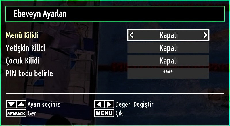 OK tuşuna basınız ve Dil Ayarları alt menüsü ekranda görünecektir: Ayarlamak istediğiniz menü öğesini işaretlemek için veya tuşlarını kullanınız ve ayarlamak için veya tuşlarına basınız.