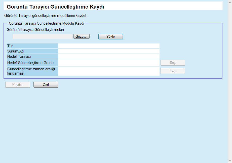 Bölüm 3 3 [Yeni] düğmesine tıklayın. [Görüntü Tarayıcı Güncelleştirme Kaydı] penceresi görünür. 4 Görüntü tarayıcı güncelleştirme modülü dosyasını belirlemek için [Gözat] düğmesine tıklayın.