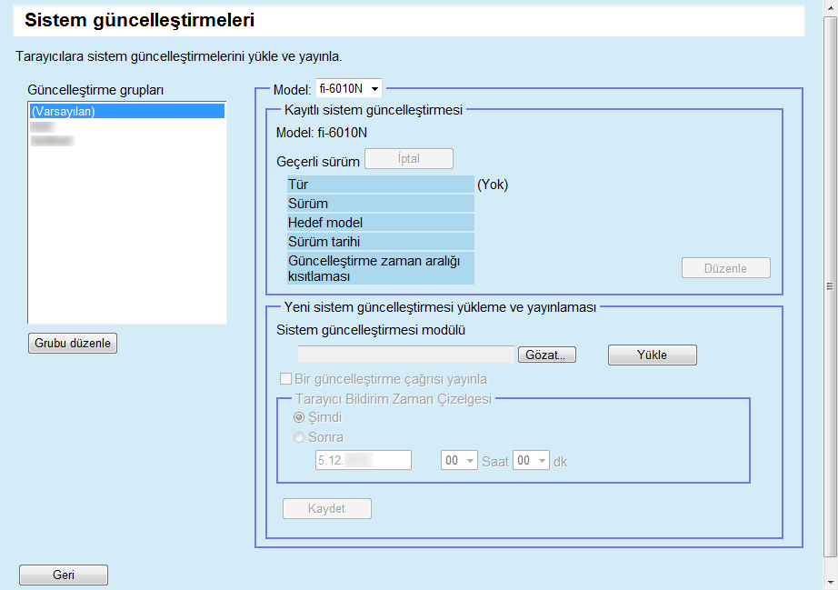 Bölüm 3 1 Admin Console ana penceresindeki [Admin İşlemleri] sekmesine tıklayın. [Tarayıcı Yönetici İşlemleri] penceresi görünür. 2 [Sistem güncelleştirmeleri] bağlantısını seçin.