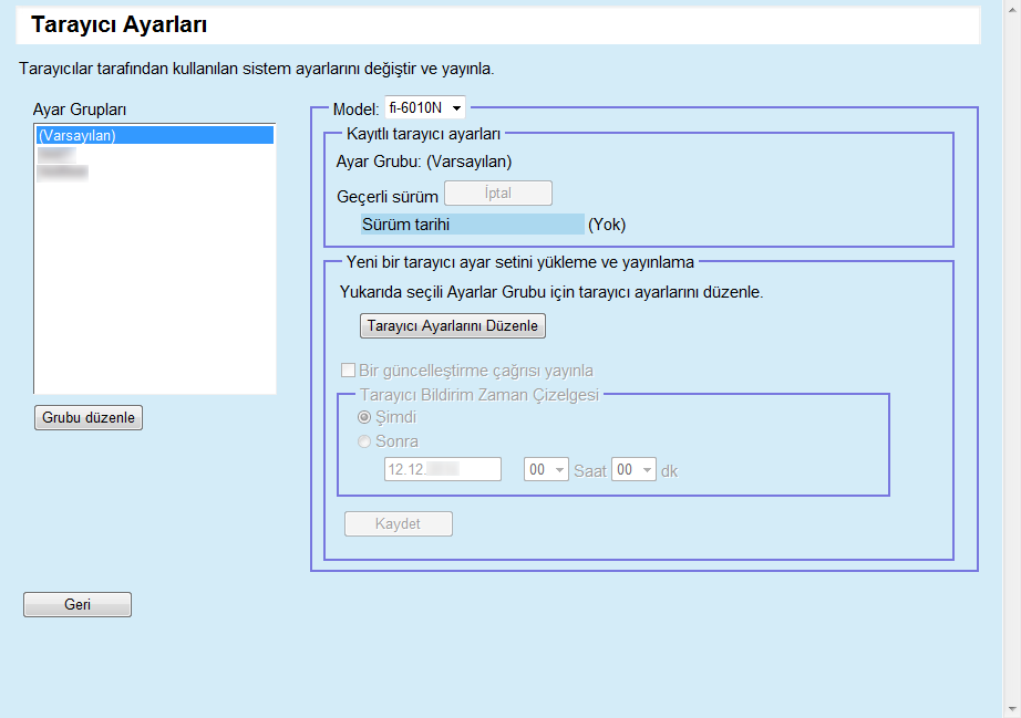 Bölüm 3 Tarayıcı Ayarlarını Güncelleştirme Admin Console penceresinde yeni tarayıcı ayar setleri yükleyerek ve güncelleştirme çağrıları ayarlayarak tarayıcı ayarlarını güncelleştirebilirsiniz.