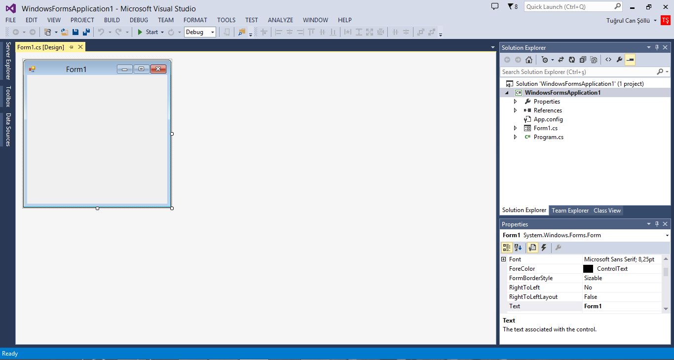 Visual Studio Ana Ekranı (devam ) Form