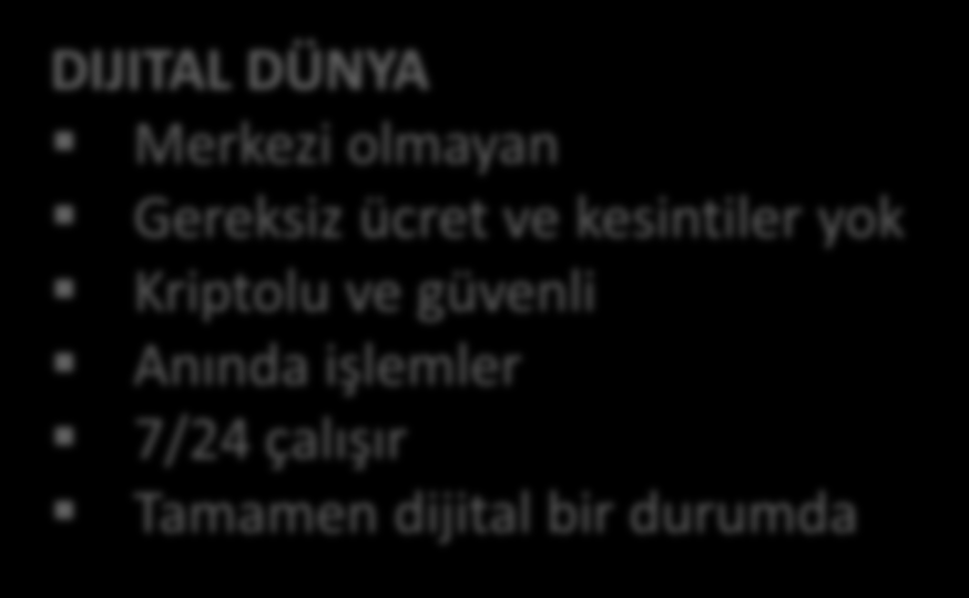 ) Eskimiş sistemler Güven faktörü DIJITAL DÜNYA Merkezi olmayan Gereksiz ücret ve