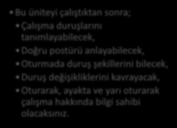 HEDEFLER İÇİNDEKİLER ANTROPOMETRİK İŞ YERİ DÜZENLEME (ÇALIŞMA DURUŞLARI) Çalışma Duruşları ve Bunların Düzenlemesi Doğru Postürü