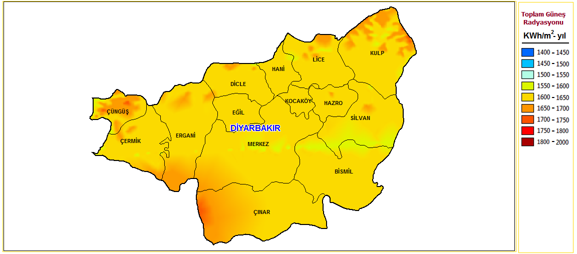 na göre Diyarbakır ve ġanlıurfa illerine ait güneģ enerjisi potansiyel haritası, güneģlenme süreleri