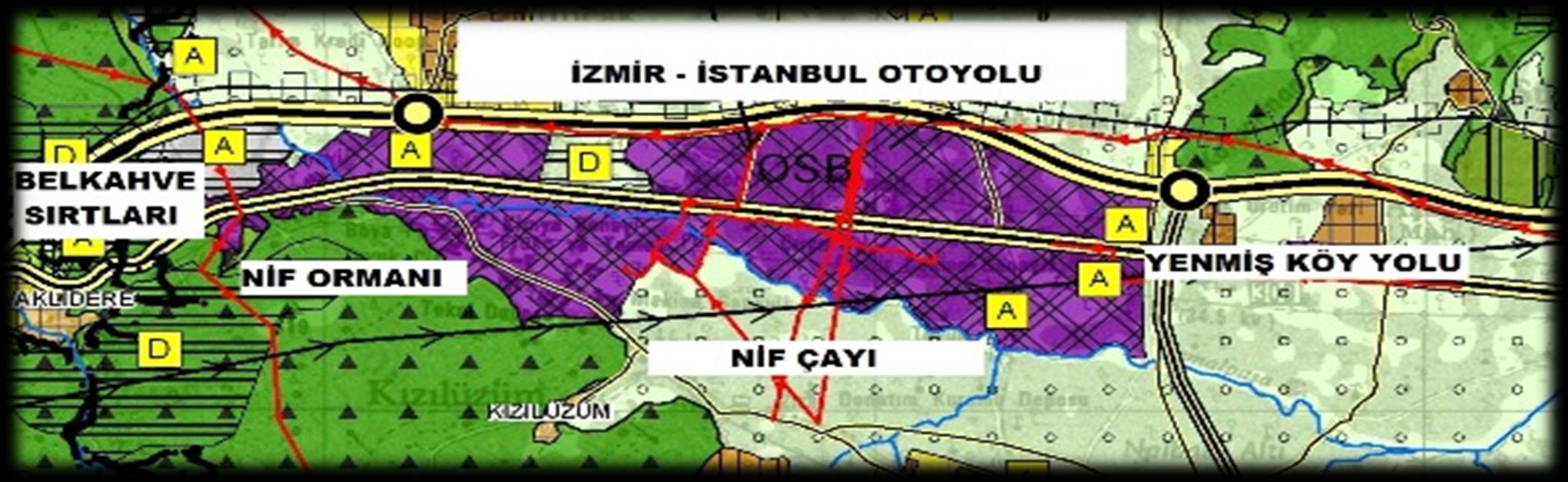 ZM R KEMALPA A ORGAN ZE SANAY BÖLGES OSB sınırlarımız; Kuzeyde Güneyde Batıda Doğuda COĞRAFİK KONUM İzmir İstanbul Otoyolu, Nif Ormanı ve Nif Çayı, Belkahve Sırtı, Yenmiş Köy Yolu