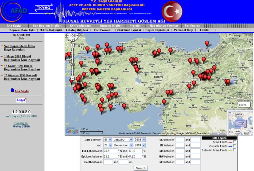 5. WEB SAYFASI Şekil 10. Yıllara göre kayıt sayısındaki artış. 1976 yılından günümüze kadar kaydedilmiş olan tüm depremlerin sayısal ivme verileri http://kyh.deprem.gov.