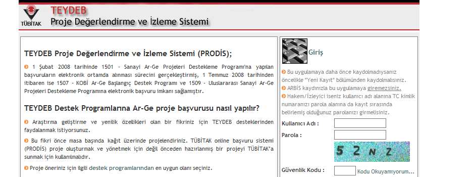 Proje Değerlendirme ve Đzleme Sistemi (PRODĐS) e-başvuru Kullanıcı