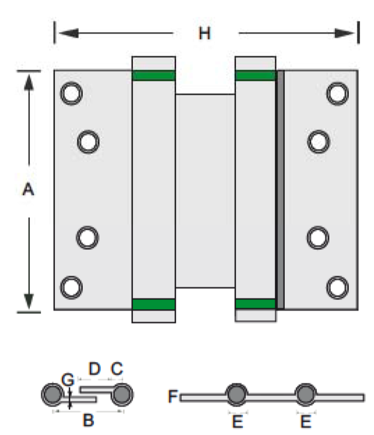 VBH Menteşeler VBH ÇİFT YÖNLÜ MENTEŞE 4" - 102mm taşıma kapasitesi: 12-16kg 5" - 127mm taşıma kapasitesi: 20-25kg Paslanmaz Çelik Barel Ölçüsü: 19mm (23mm) Maksimum kapı genişliği: 600mm 15340-6901