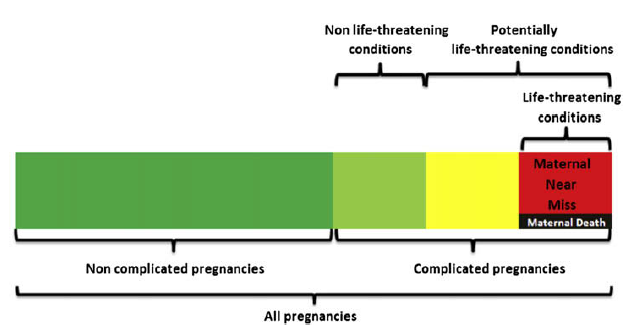 Maternal near miss morbidite Bir kadının gebelik, doğum ve doğum sonrası dönemde karşılaştığı, tesadüfen yada bir sağlık kuruluşunda iyi bir bakım alarak kurtulduğu, ağır, hayatı tehdit eden