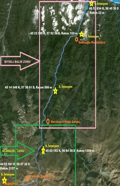 Şekil 3: Solaklı Deresi Balık Zonları Şekil 4:Yanbolu Deresi Balık Zonları 3.