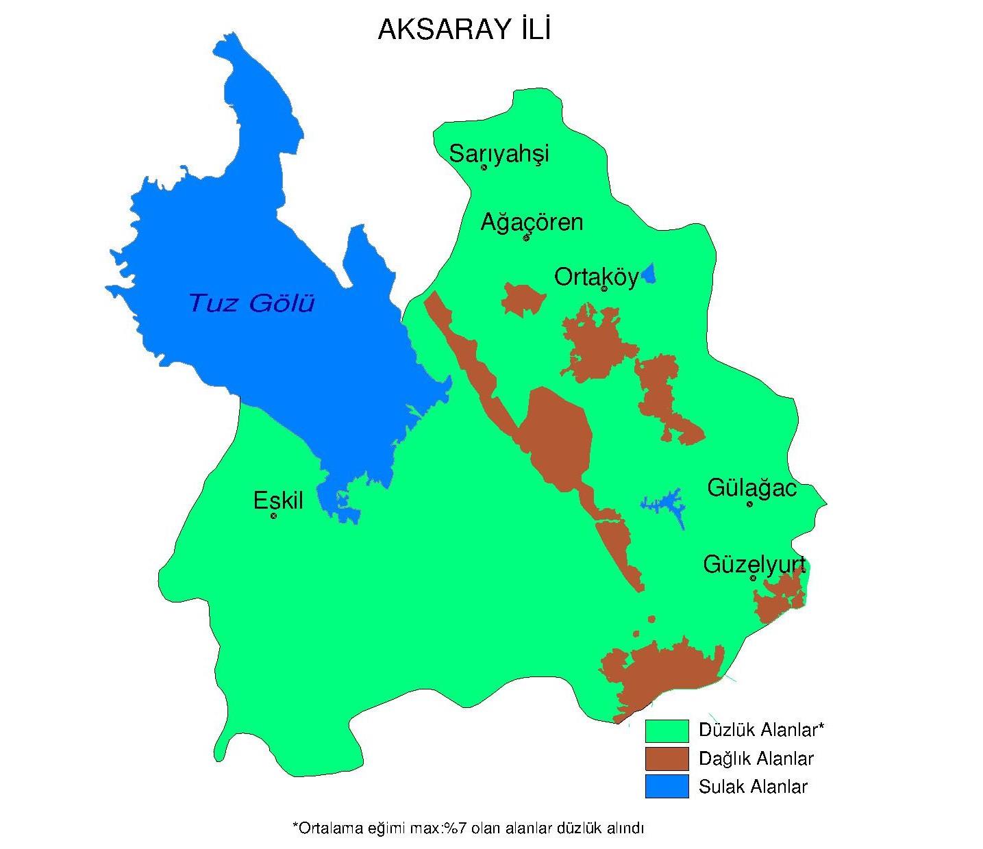 1.2.1. Aksaray Aksaray ilinin yüzölçümü 7.966 km² olup, KOP Bölgesi illeri arasında alan büyüklüğü olarak 3. sırada yer almaktadır. Nüfusu 382.806 kişidir. Aksaray ilinin 796.600 ha alanının, 653.